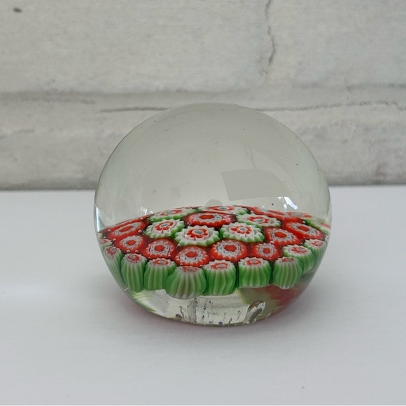 Millefiori Red Green White Italian Style Art Glass Paperweight 2 in - Picture 8 of 8